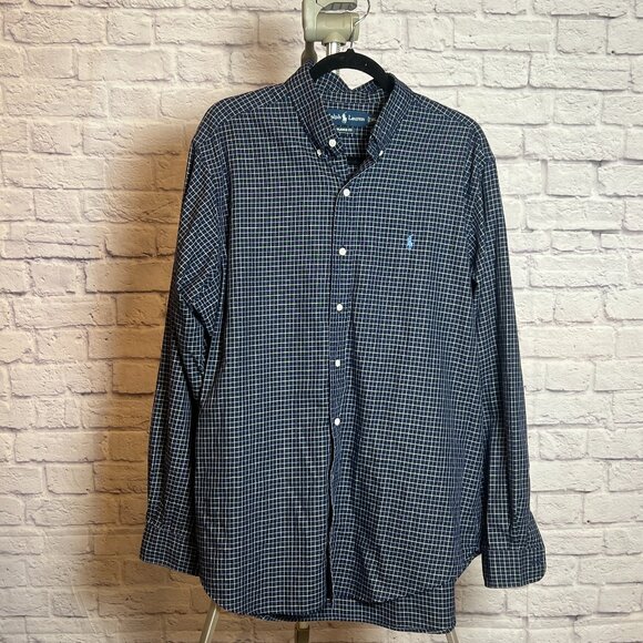 Ralph Lauren Classic Fit Button Down Shirt Navy Plaid Long Sleeve Men’s XL - Picture 1 of 6